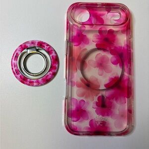 Floral Pink MagSafe-Compatible iPhone Case with Matching Ring Grip